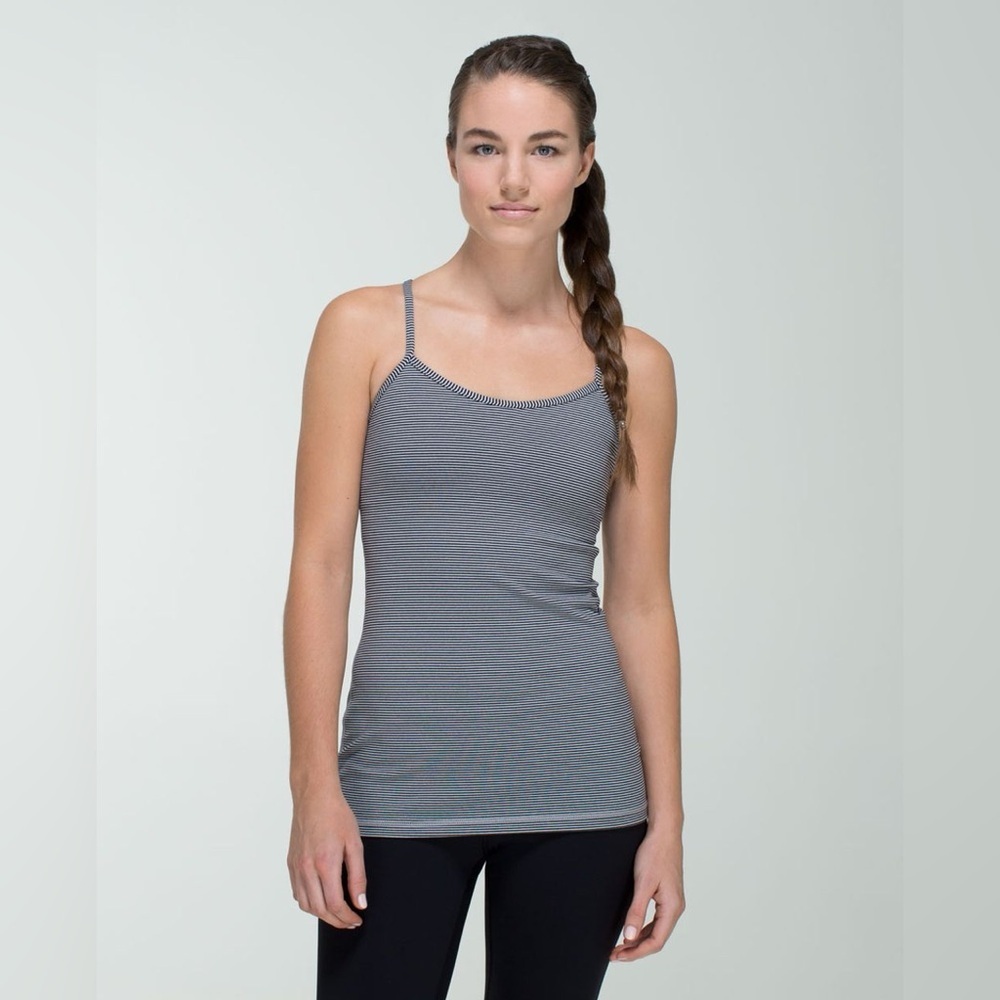 Lululemon Power Y Tank Top. Size: 6. Color: Tonka Stripe Black Heather.